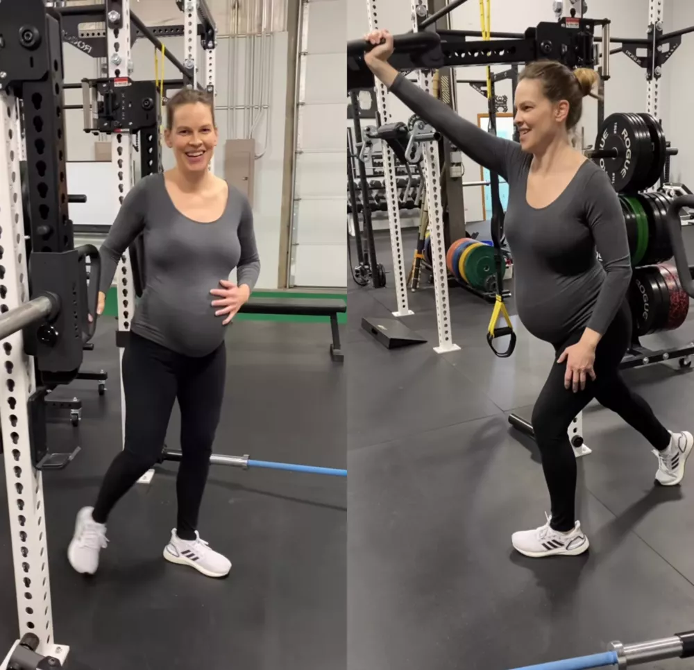48-летняя Хилари Суонк показала, как занимается спортом во время беременности
