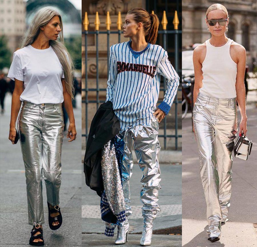 Серебряные брюки тренд